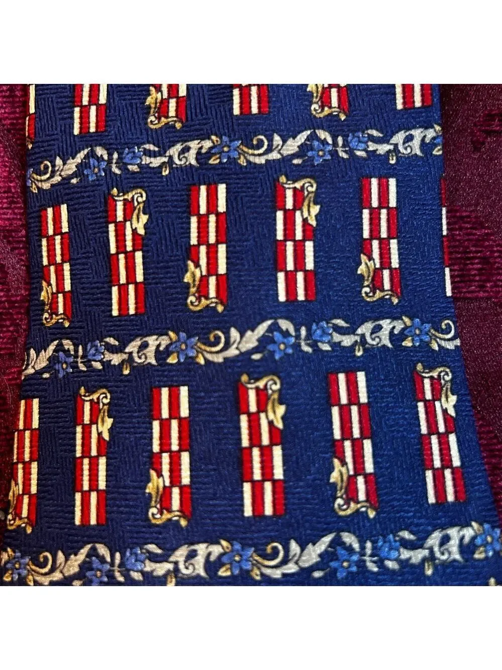 Christian Dior Red and Blue 100% Silk Men's Tie